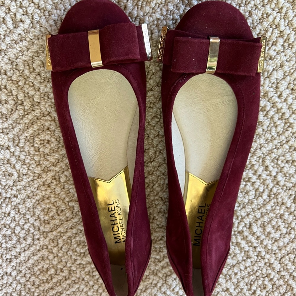 MICHAEL Michael Kors Burgundy Flats with Gold Accents